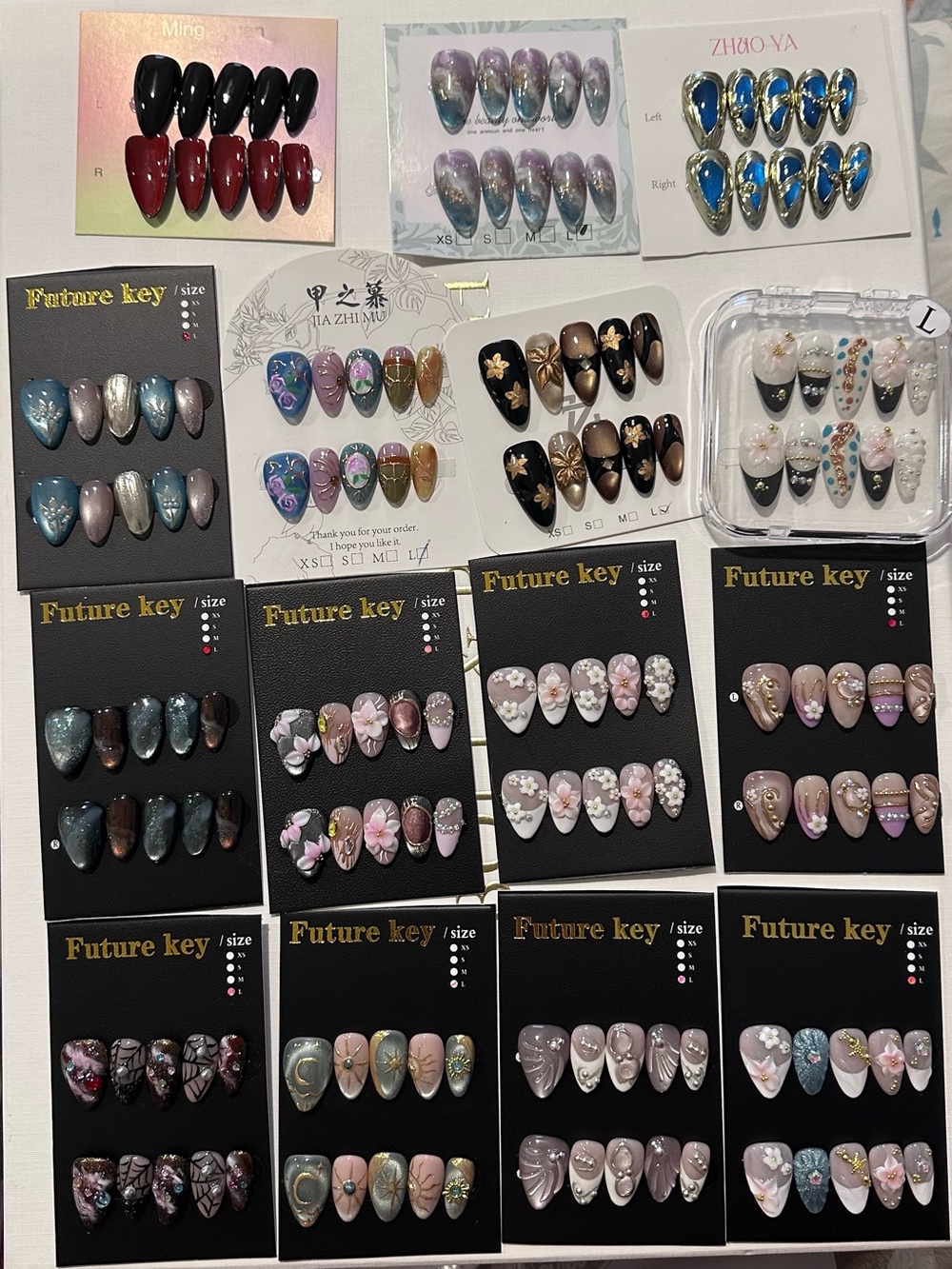 Future Key and Assorted Press-On Nail Set in Black, Pink, Blue & Gold